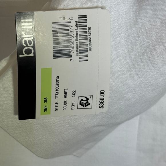 Bar III Men's Slim-Fit White 100% Linen Suit Jacket white 38S $360 - Picture 5 of 9